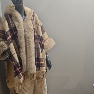 Plaid Hooded Coat with Faux Fur Lining